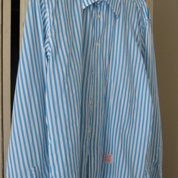 Alessandro Gherardeschi Blue White Striped Shirt Made in Italy Unisex L - Picture 2 of 5